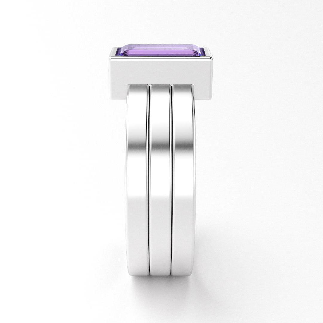 Bague Art Déco en or blanc 18 carats et Améthyste