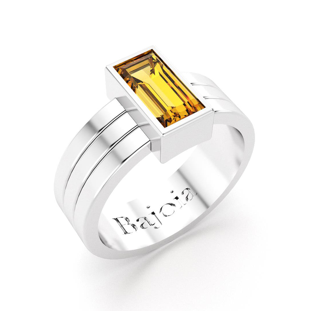 Bague Art Déco en or blanc 18 carats et Citrine