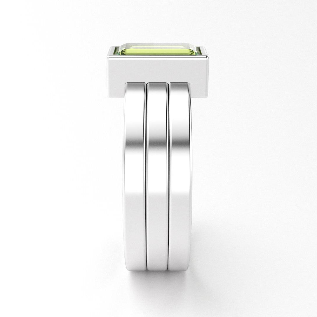 Bague Art Déco en or blanc 18 carats et Péridot