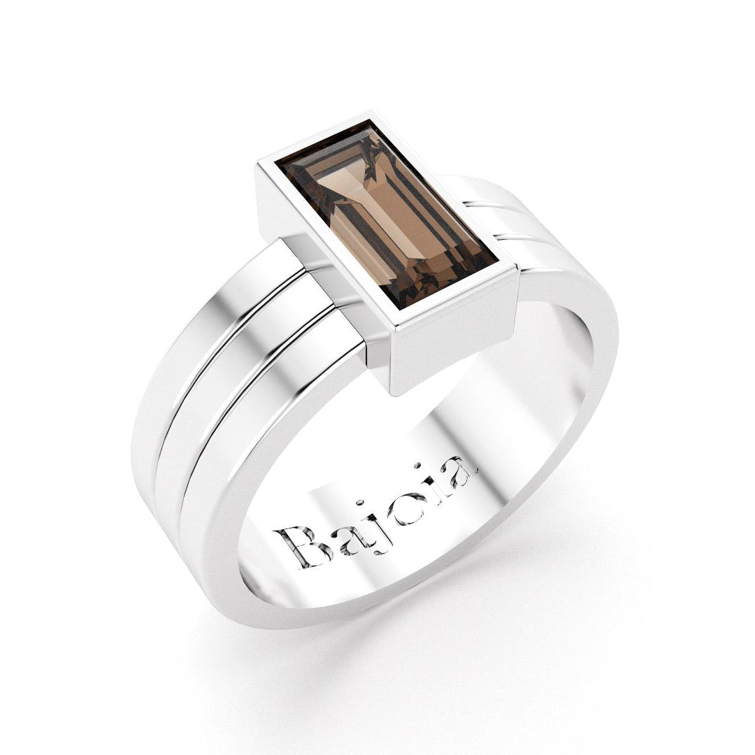 Bague Art Déco en or blanc 18 carats et Quartz fumé