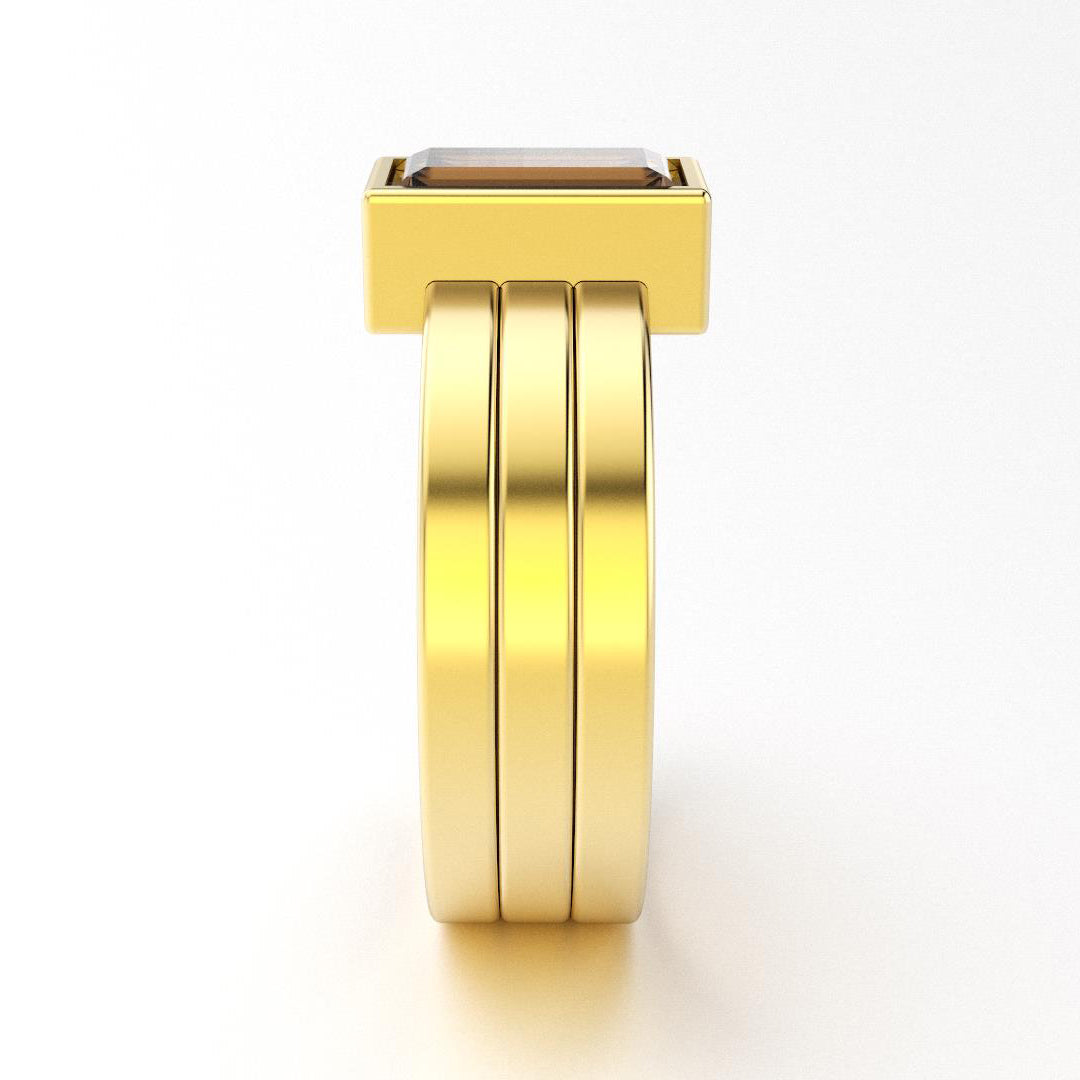 Bague Art Déco en or jaune 18 carats et Quartz fumé