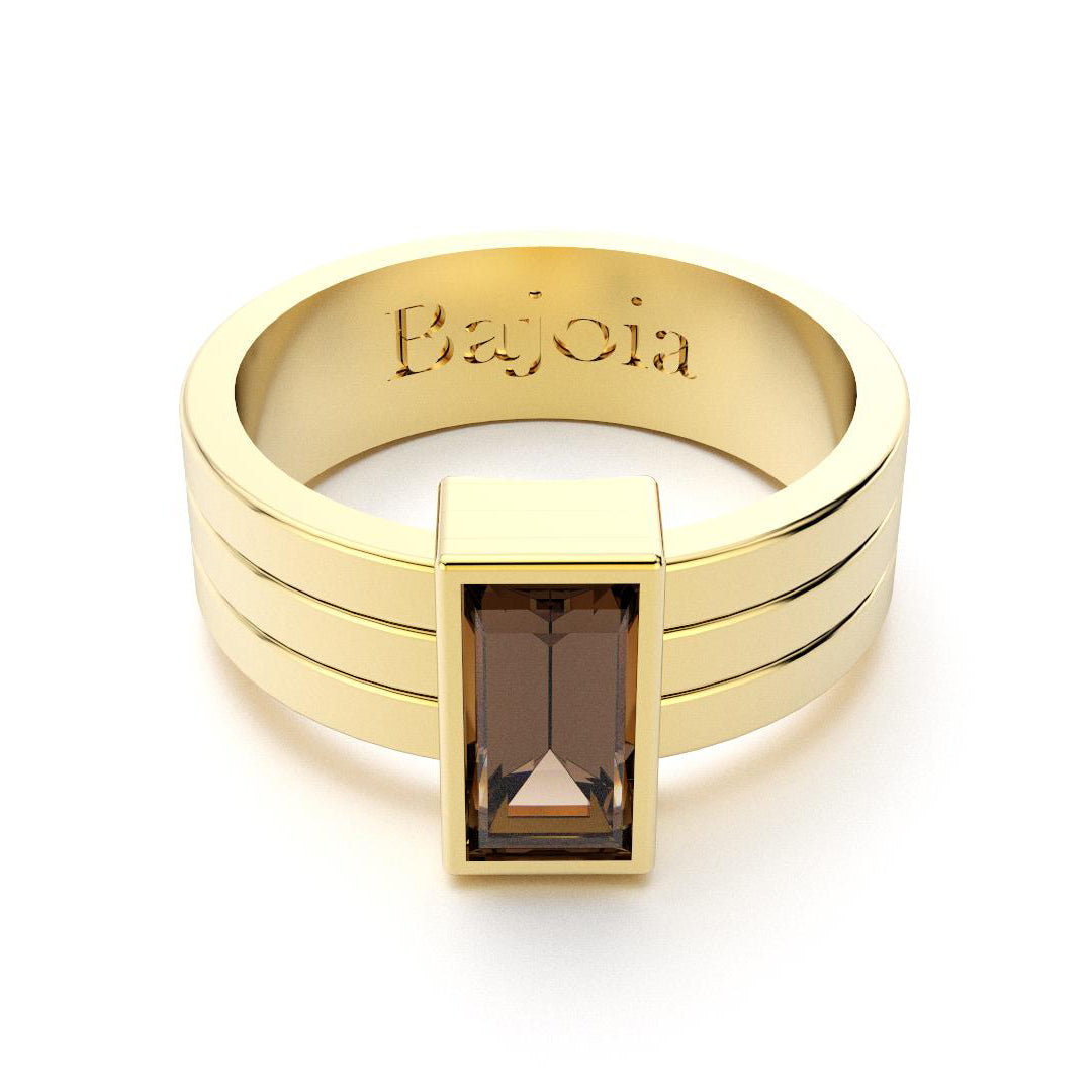 Bague Art Déco en or jaune 18 carats et Quartz fumé