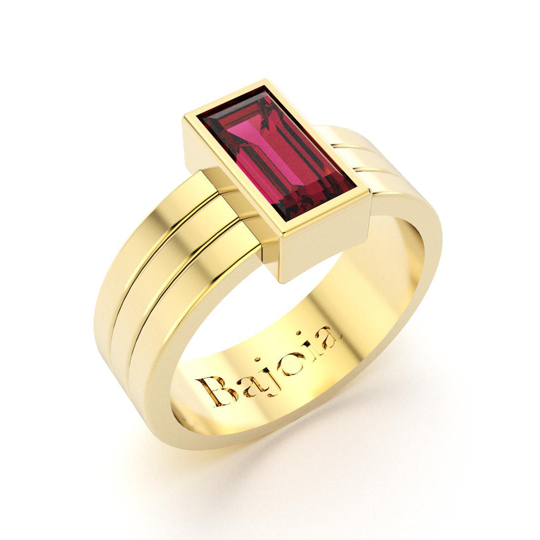 Bague Art Déco en or jaune 18 carats et Rhodolite