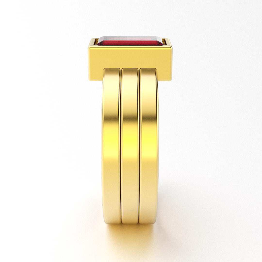 Bague Art Déco en or jaune 18 carats et Rhodolite