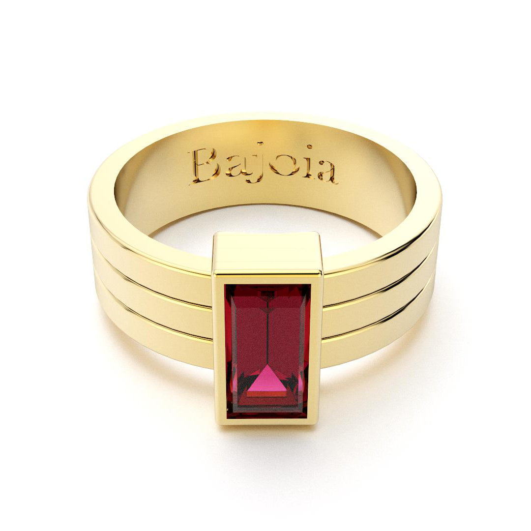 Bague Art Déco en or jaune 18 carats et Rhodolite