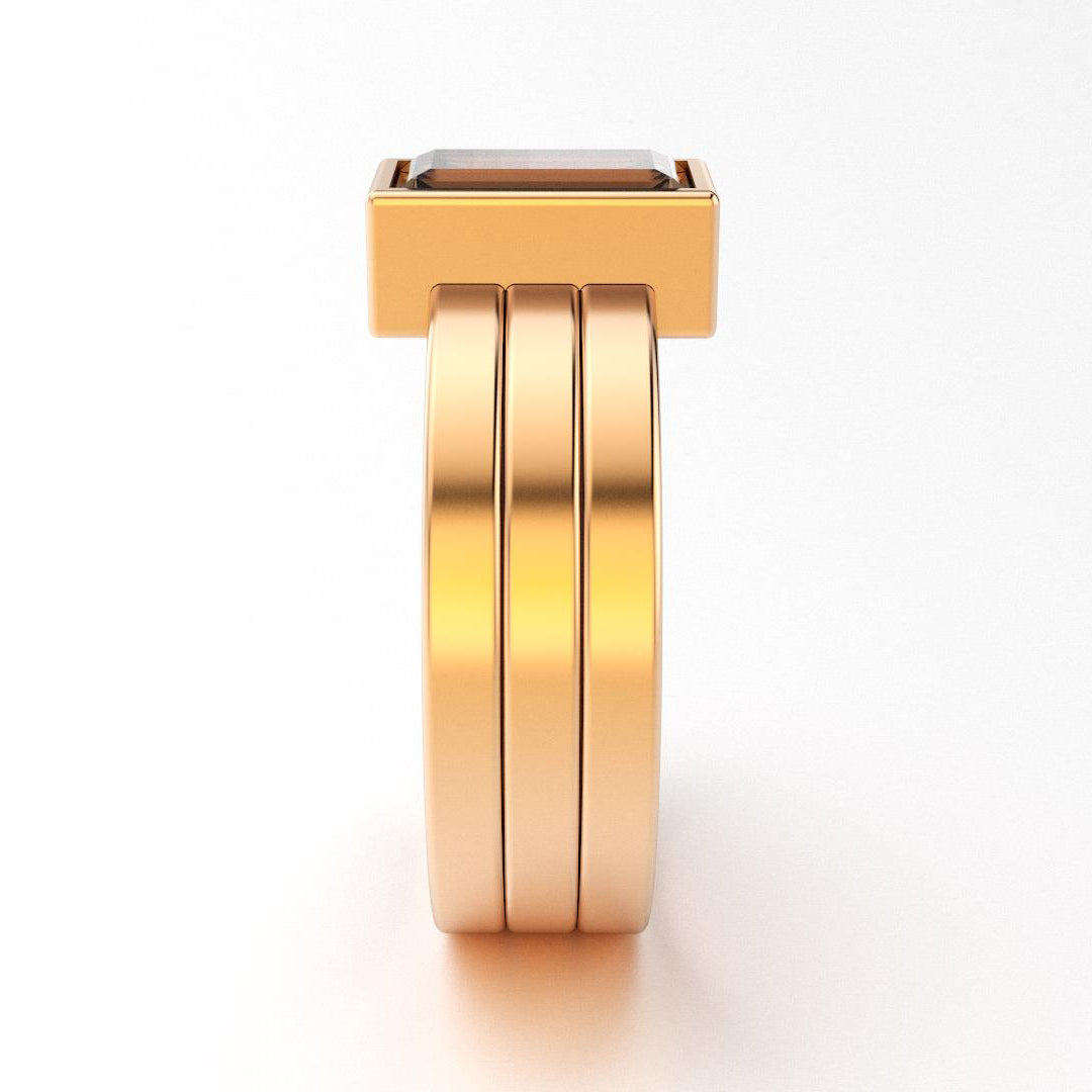 Bague Art Déco en or rose 18 carats et Quartz fumé