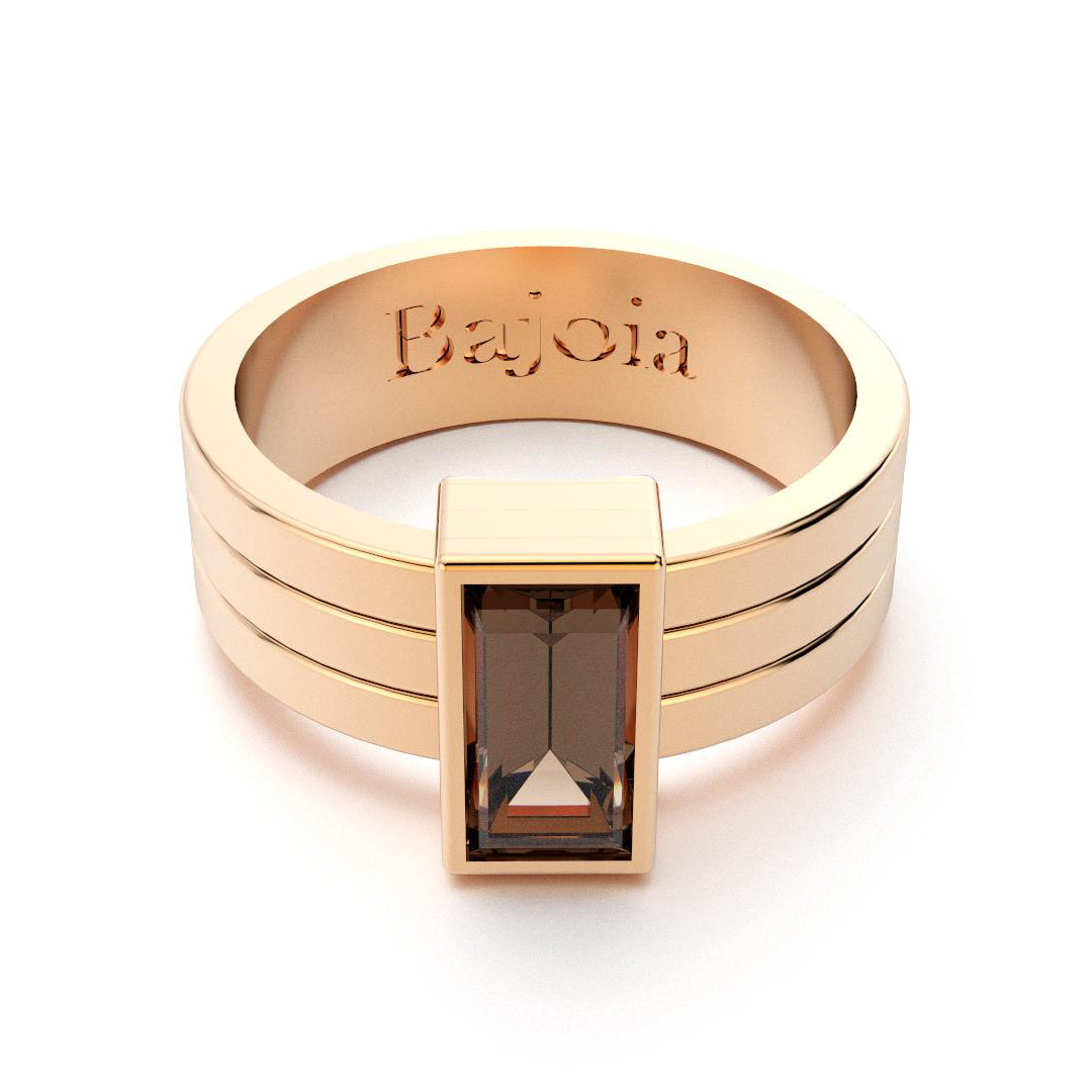 Bague Art Déco en or rose 18 carats et Quartz fumé