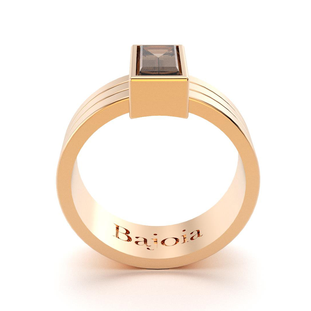 Bague Art Déco en or rose 18 carats et Quartz fumé