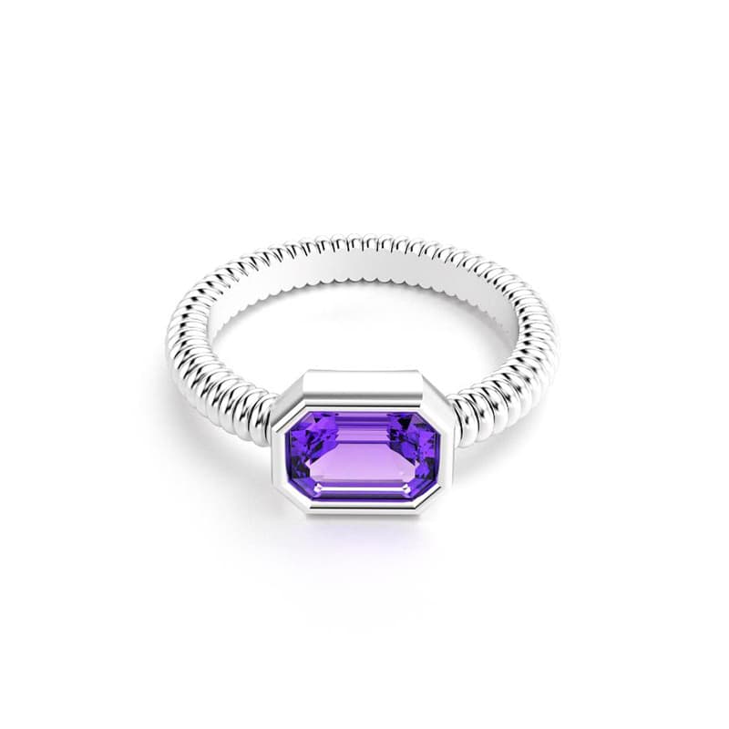 Bague femme argent avec pierre semi-précieuse améthyste baguette
