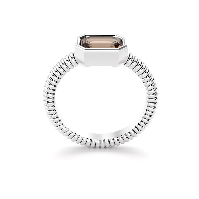 Bague femme argent avec pierre semi-précieuse quartz fume baguette