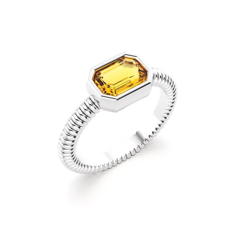 Bague femme or blanc pierre semi-précieuse Citrine taille baguette