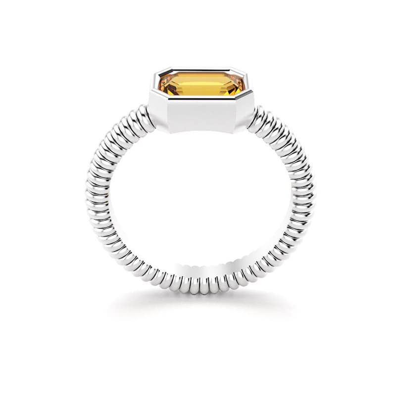 Bague femme or blanc pierre semi-précieuse Citrine taille baguette