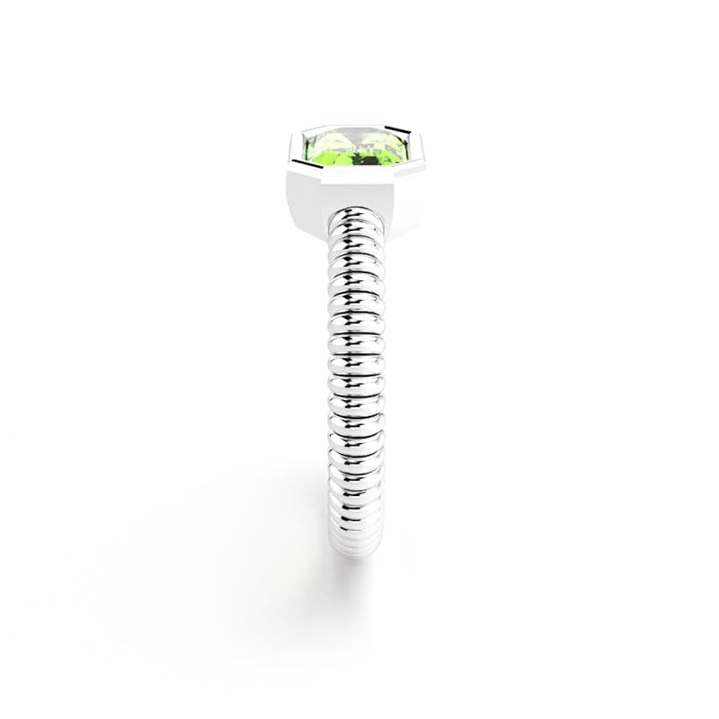 Bague femme or blanc pierre semi-précieuse peridot taille baguette