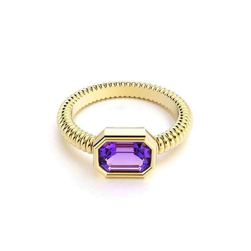 Bague femme or jaune pierre semi-précieuse améthyste baguette