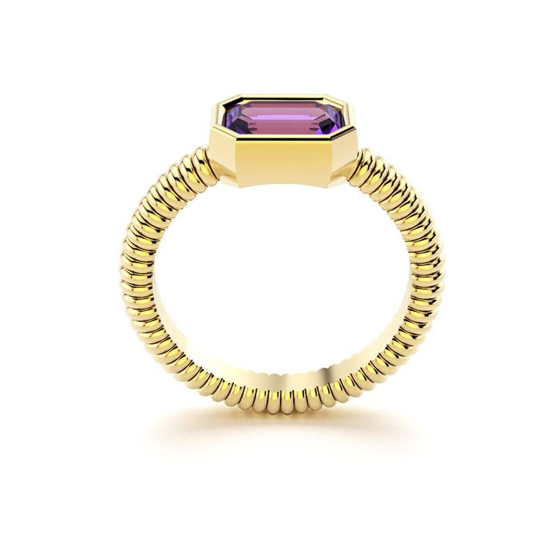 Bague femme or jaune pierre semi-précieuse topaze baguette