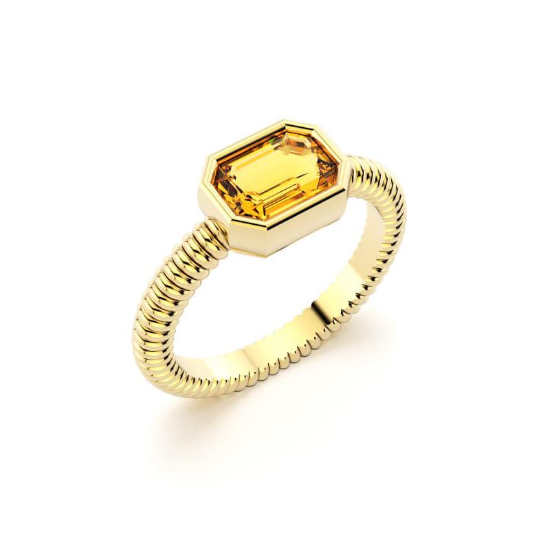Bague femme or jaune pierre semi-précieuse citrine baguette