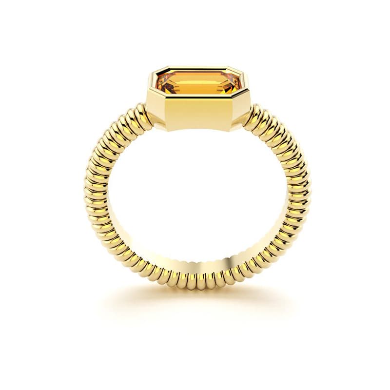 Bague femme or jaune pierre semi-précieuse citrine baguette