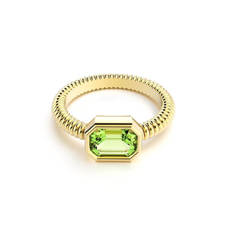 Bague femme or jaune pierre semi-précieuse péridot baguette