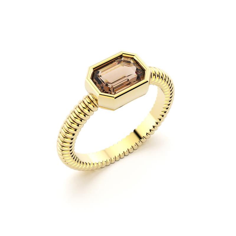 Bague femme or jaune pierre semi-précieuse quartz fume baguette