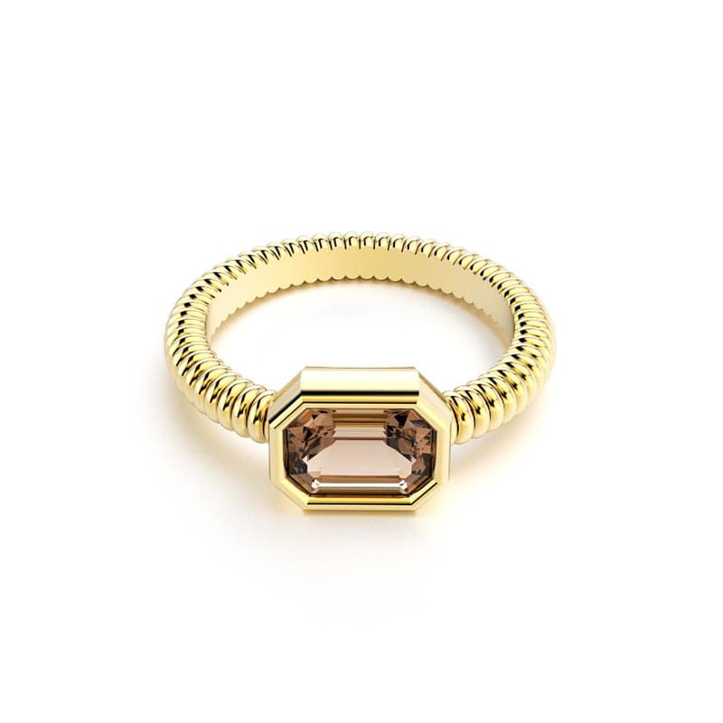 Bague femme or jaune pierre semi-précieuse quartz fume baguette