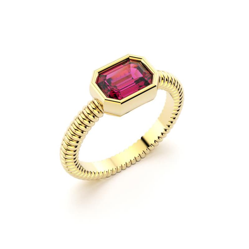Bague femme or jaune pierre semi-précieuse rhodolite baguette