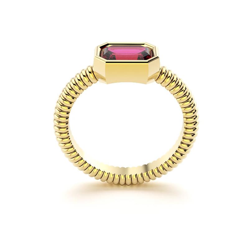 Bague femme or jaune pierre semi-précieuse rhodolite baguette