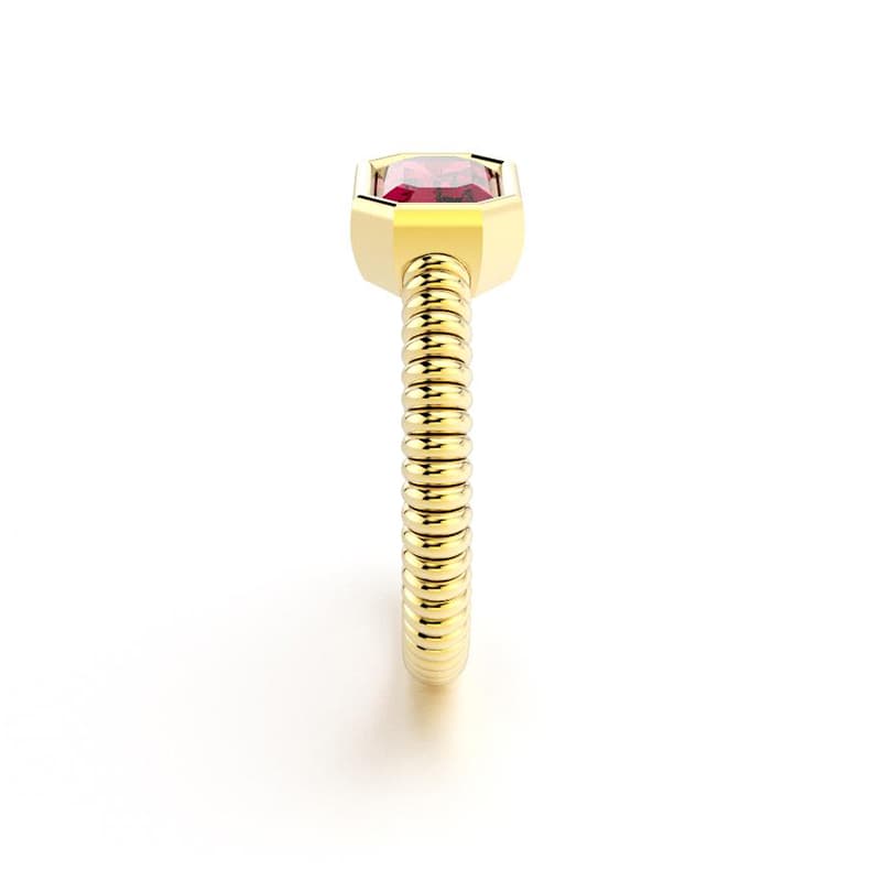 Bague femme or jaune pierre semi-précieuse rhodolite baguette
