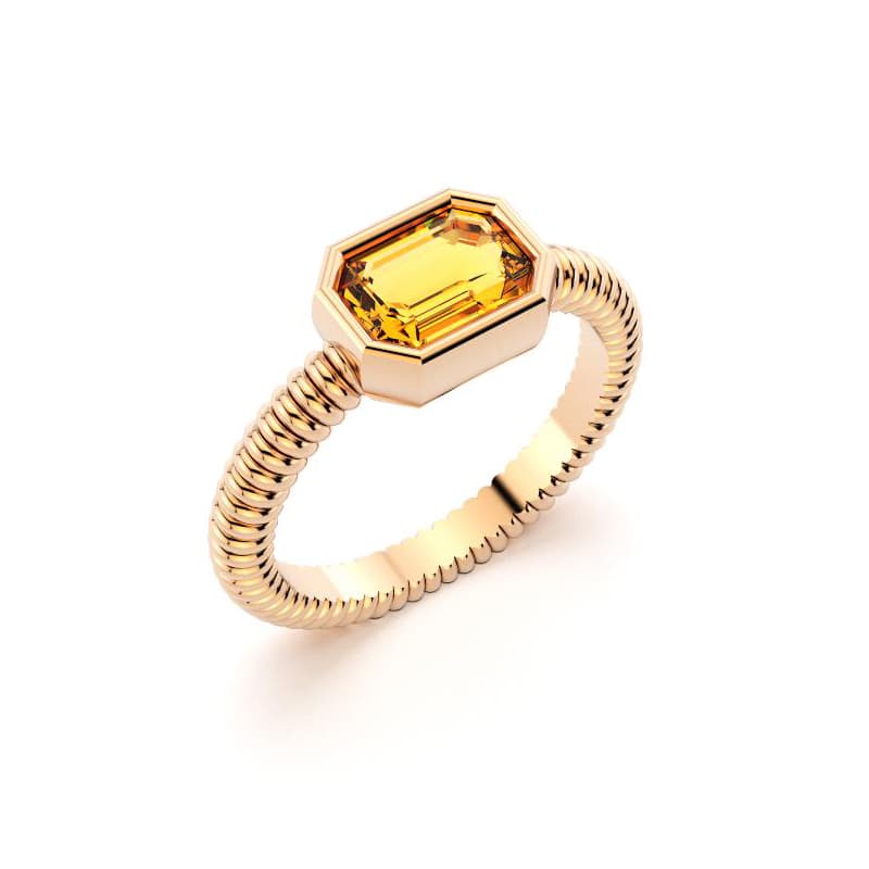 Bague femme or rose pierre semi-précieuse Citrine taille baguette