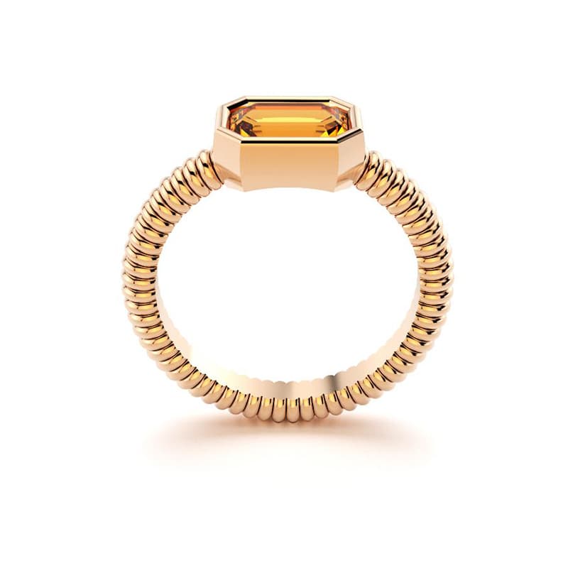 Bague femme or rose pierre semi-précieuse Citrine taille baguette