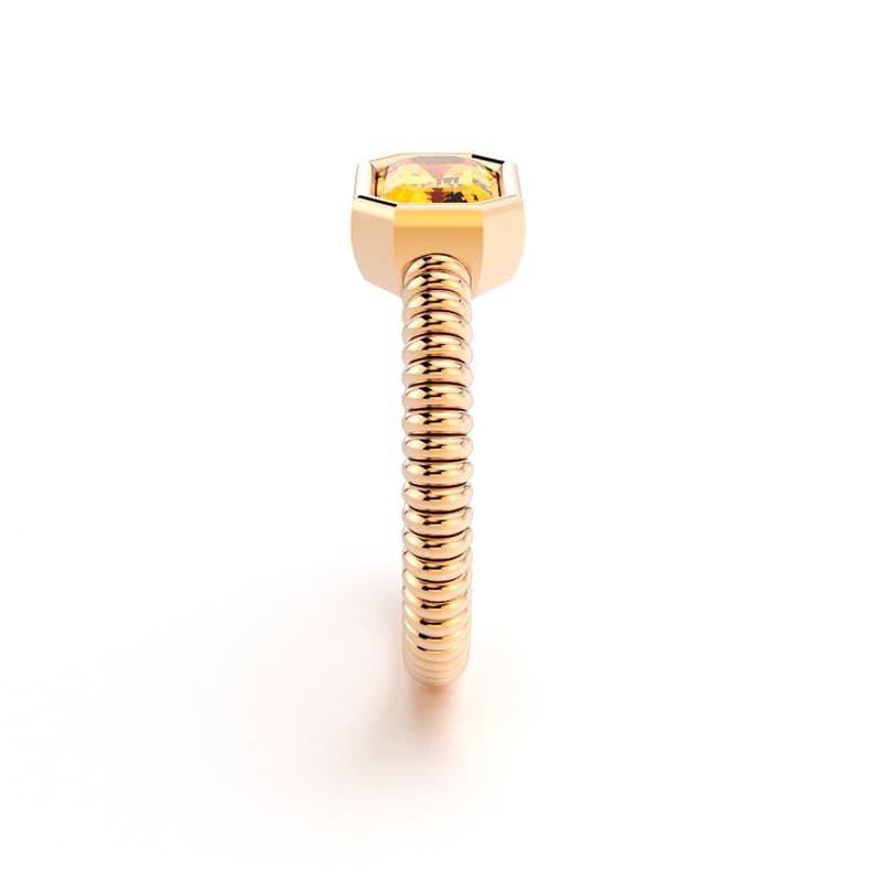 Bague femme or rose pierre semi-précieuse Citrine taille baguette