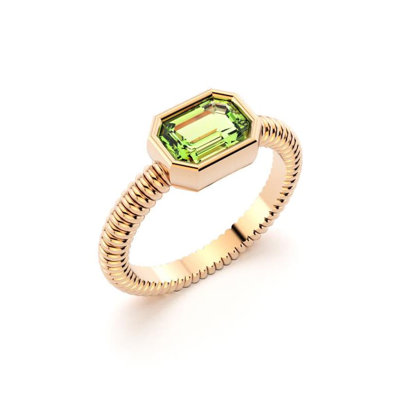 Bague femme or rose pierre semi-précieuse Peridot taille baguette