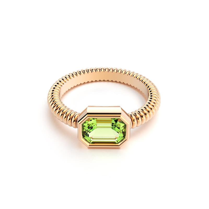 Bague femme or rose pierre semi-précieuse Peridot taille baguette