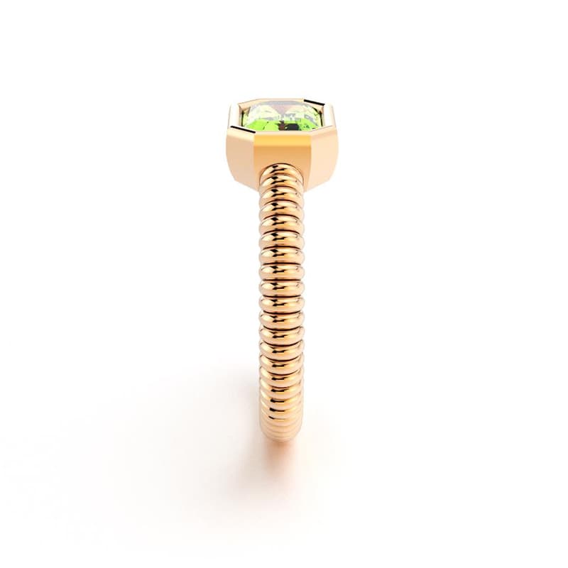 Bague femme or rose pierre semi-précieuse Peridot taille baguette