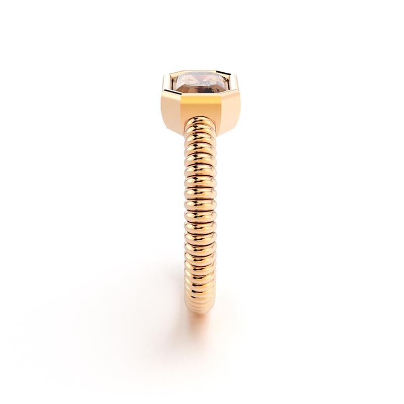 Bague femme or rose pierre semi-précieuse quartz fume taille baguette