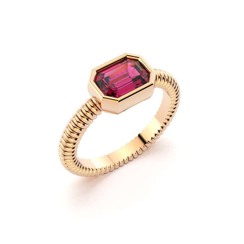 Bague femme or rose pierre semi-précieuse quartz rhodolite baguette