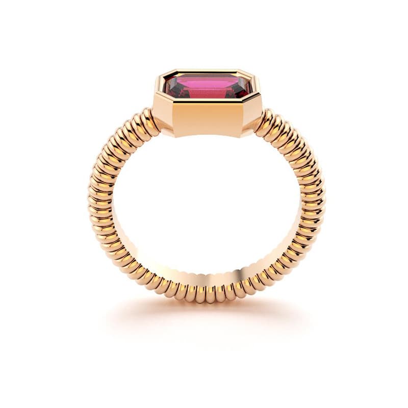 Bague femme or rose pierre semi-précieuse quartz rhodolite baguette