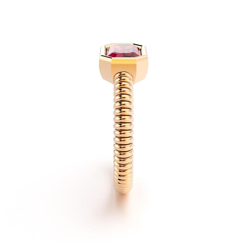 Bague femme or rose pierre semi-précieuse quartz rhodolite baguette