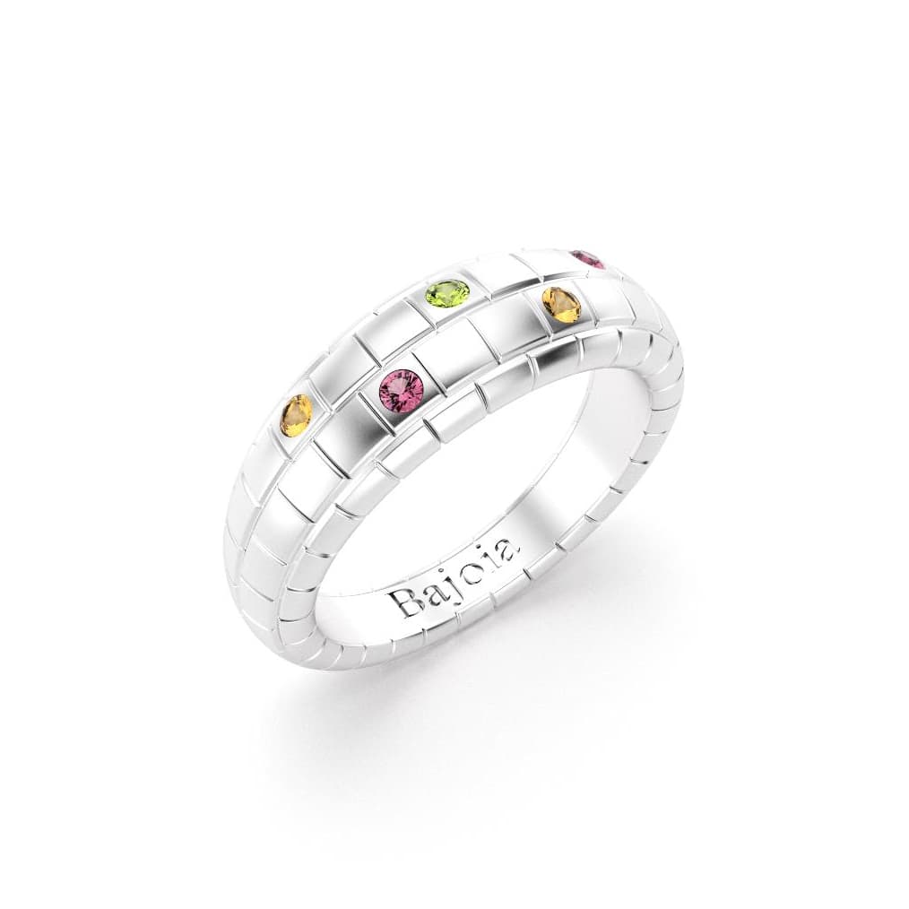 Bague brick femme en argent avec peridot rhodolites citrines