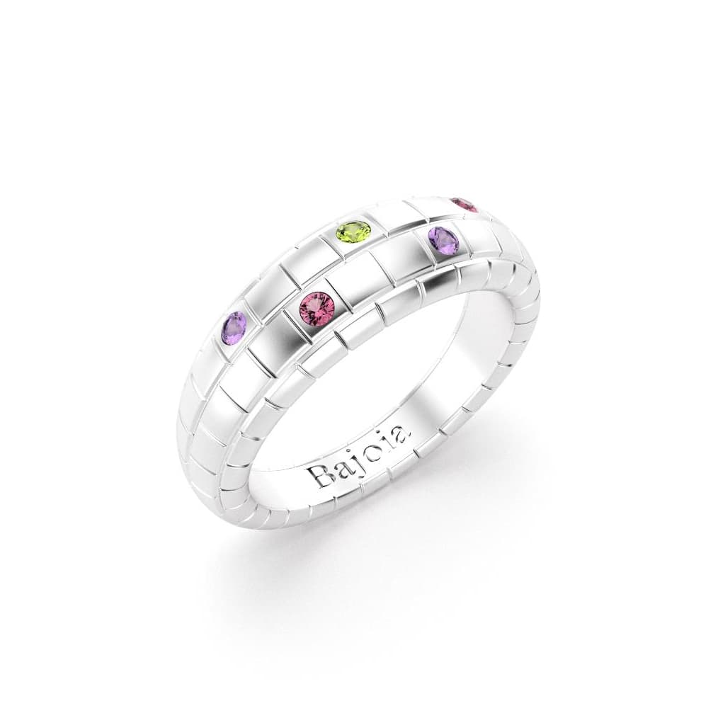 Bague brick femme en argent avec peridot rhodolites amethystes