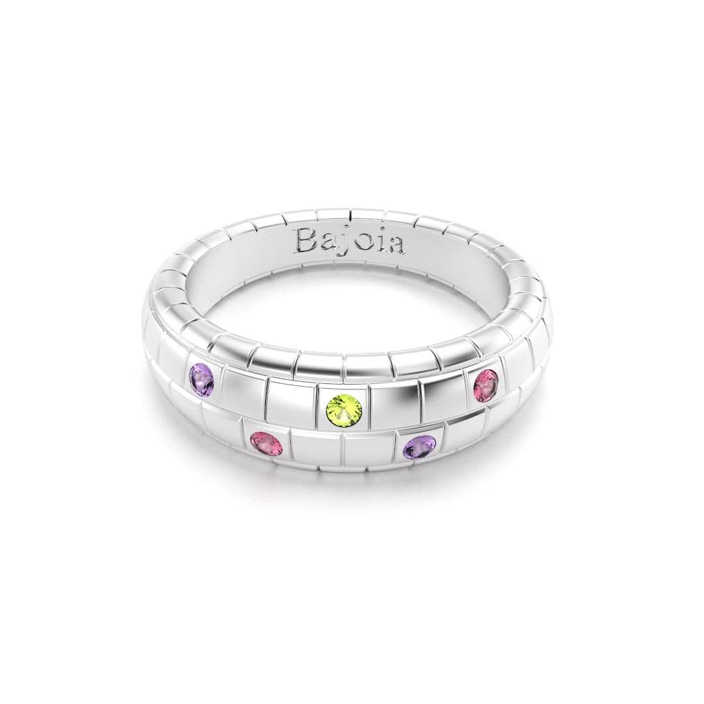 Bague brick femme en argent avec peridot rhodolites amethystes
