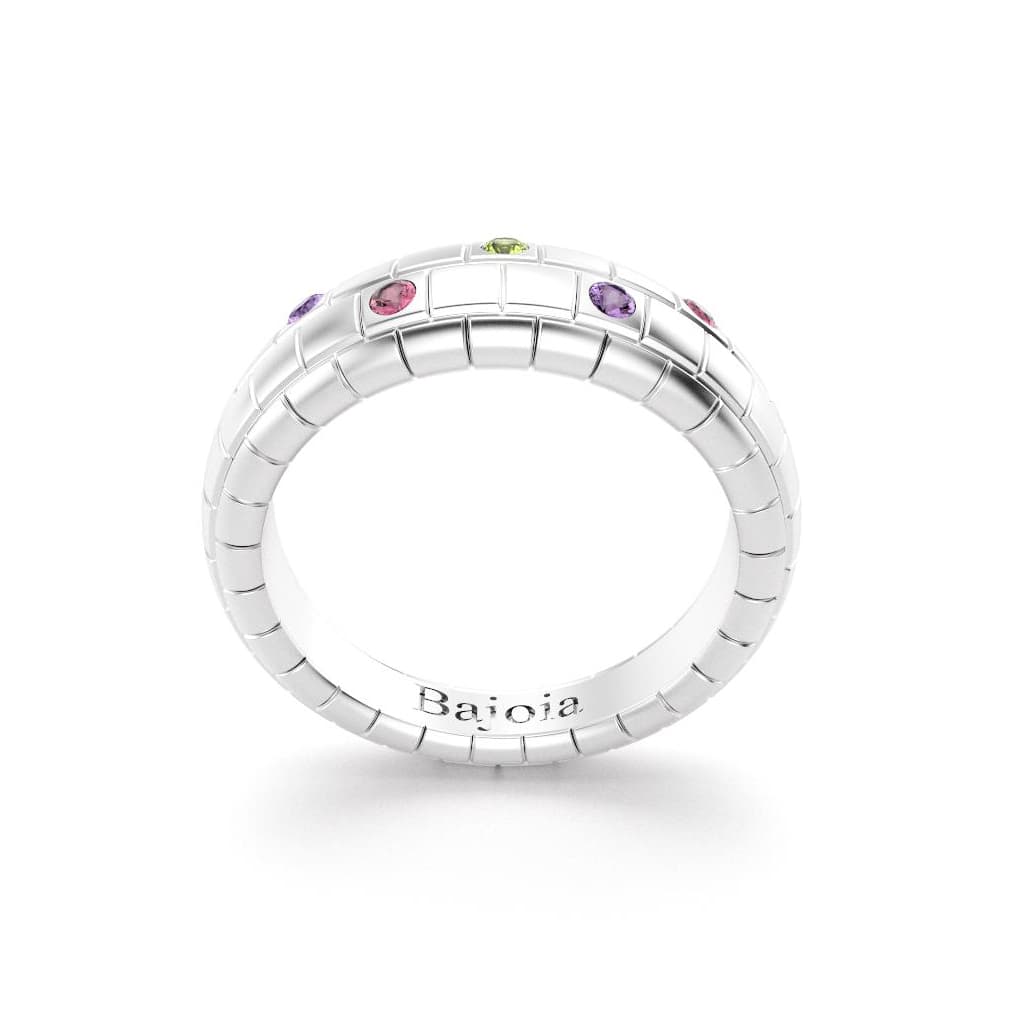 Bague brick femme en argent avec peridot rhodolites amethystes