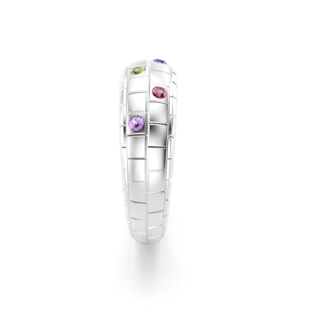 Bague brick femme en argent avec peridot rhodolites amethystes