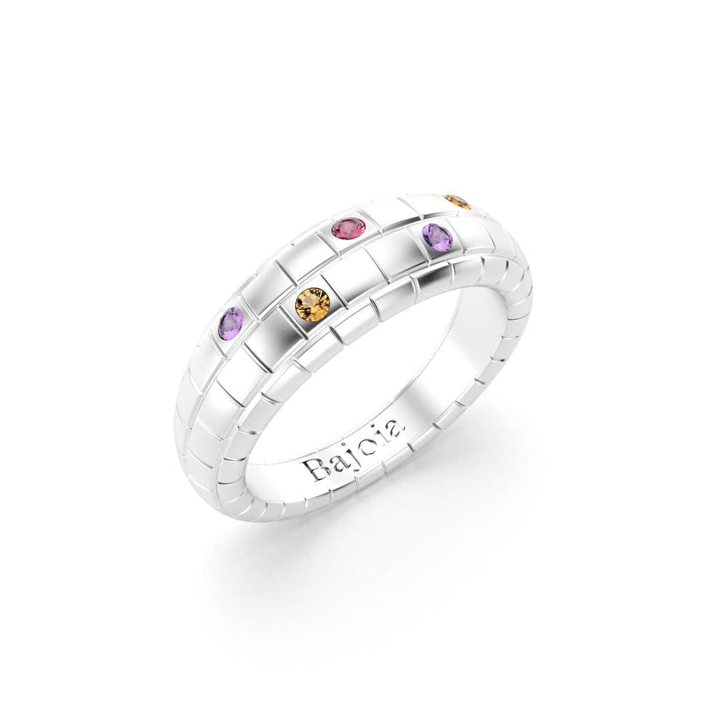 Bague brick femme en argent avec rhodolites citrines améthystes