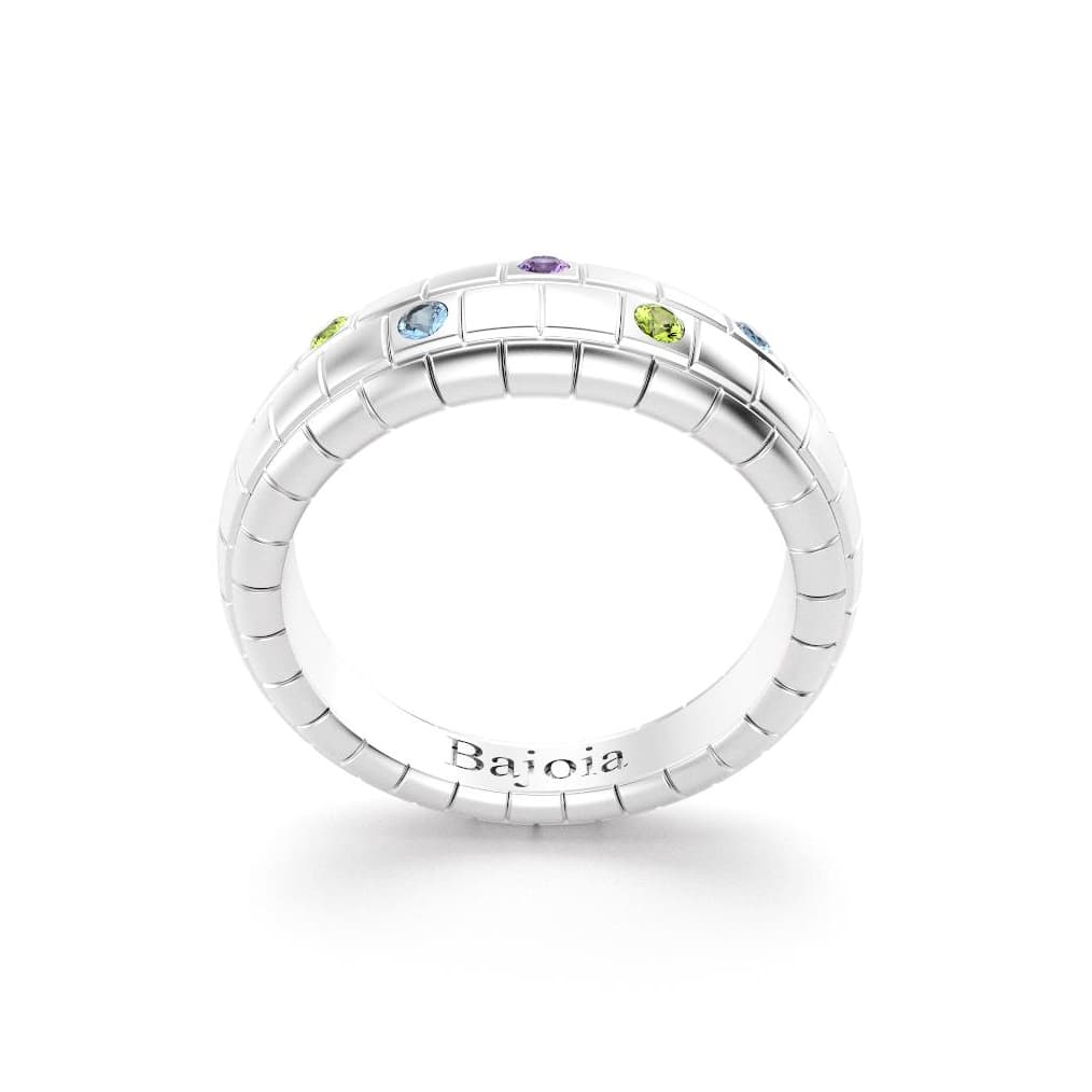 Bague brick femme en argent avec topazes peridots améthystes