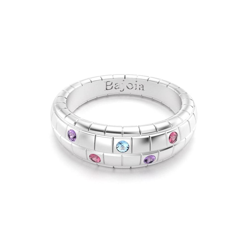 Bague brick femme en argent avec topazes rhodolites améthystes