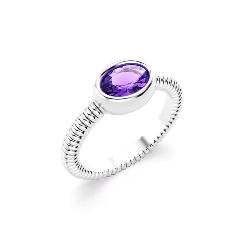 Bague bysance femme en or argent 950 avec pierre semi-précieuse améthyste ovale