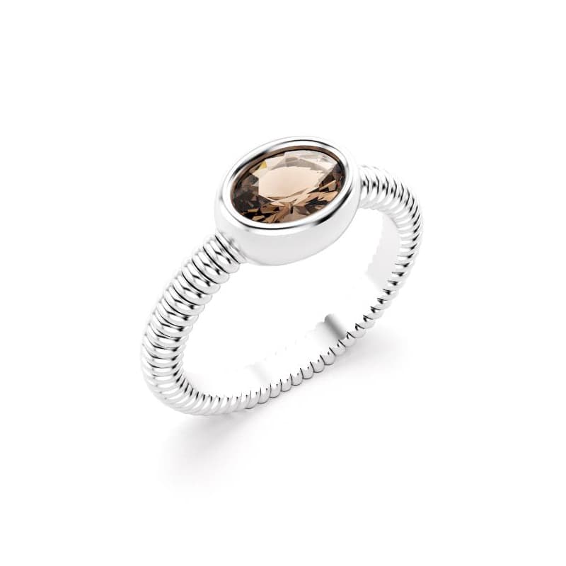 Bague bysance femme en argent avec pierre semi-précieuse quartz fume ovale