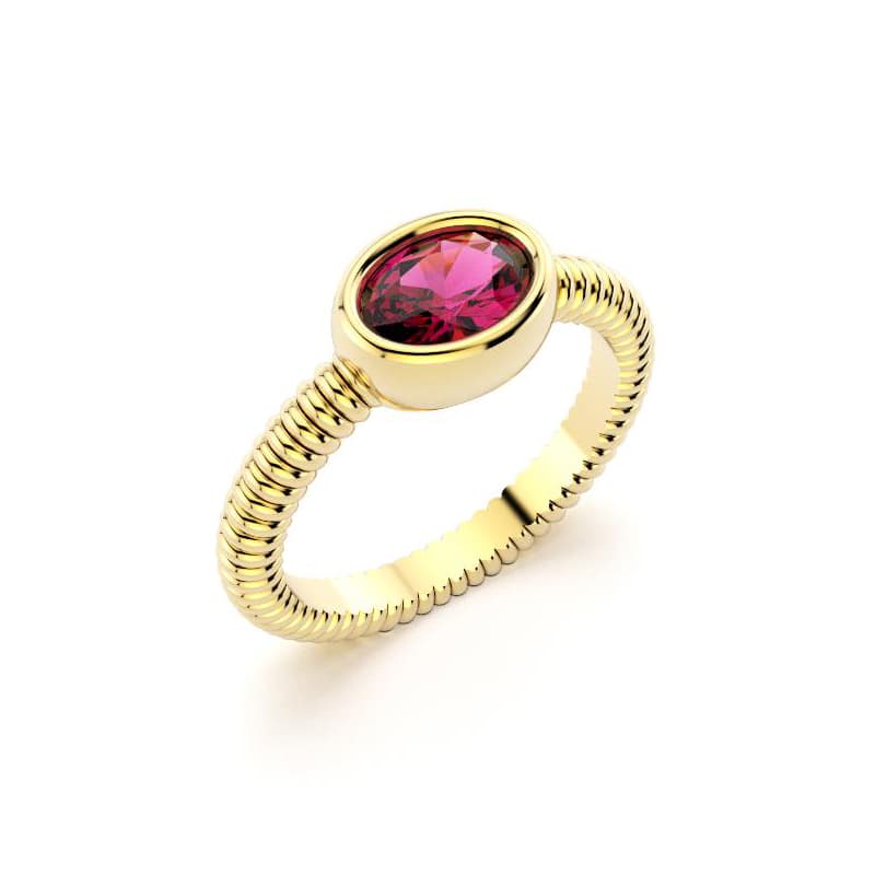 Bague bysance femme en or jaune avec  pierre semi-précieuse rhodolite ovale