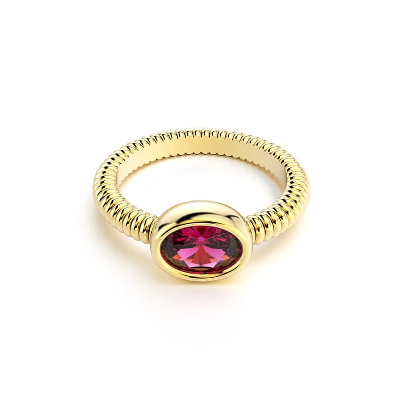 Bague bysance femme en or jaune avec  pierre semi-précieuse rhodolite ovale