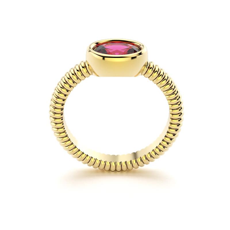 Bague bysance femme en or jaune avec  pierre semi-précieuse rhodolite ovale